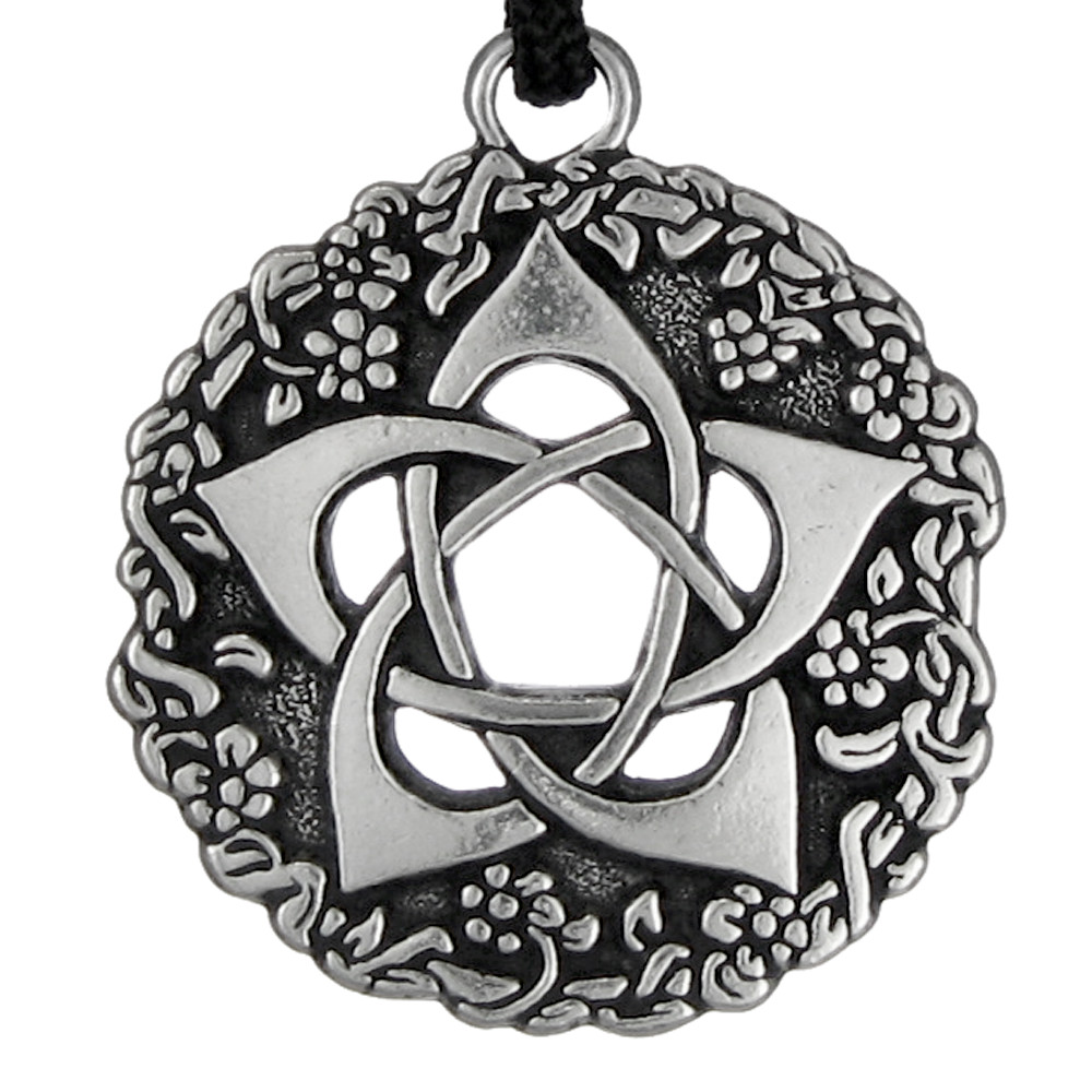 Pewter Pentacle of the Goddess Pentagram Flower Wicca Wiccan Witch Necklace