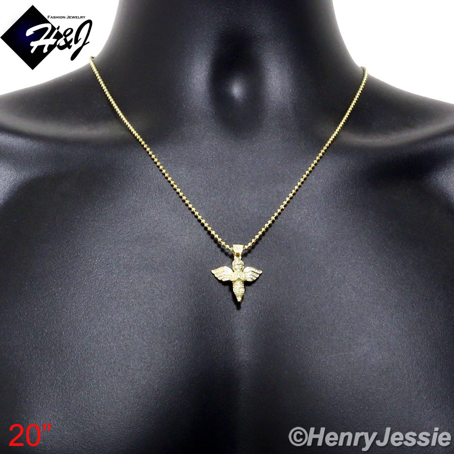 925 STERLING SILVER 20″X2MM GOLD PLATED CHAIN CUBIC ZIRCONIA ANGEL PENDANT*GP95