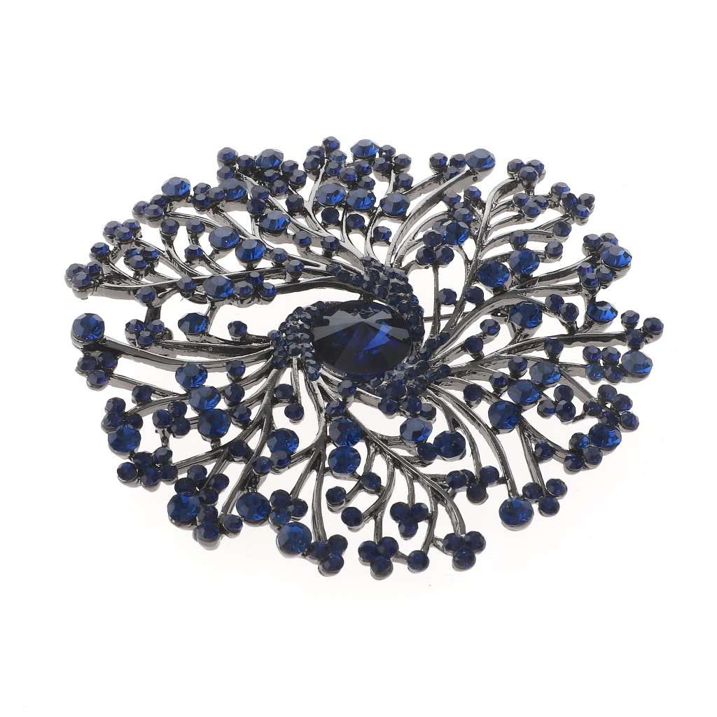 Hermatite Tone Alloy Metal Extra Large Crystal Flower Brooch P1513-MON