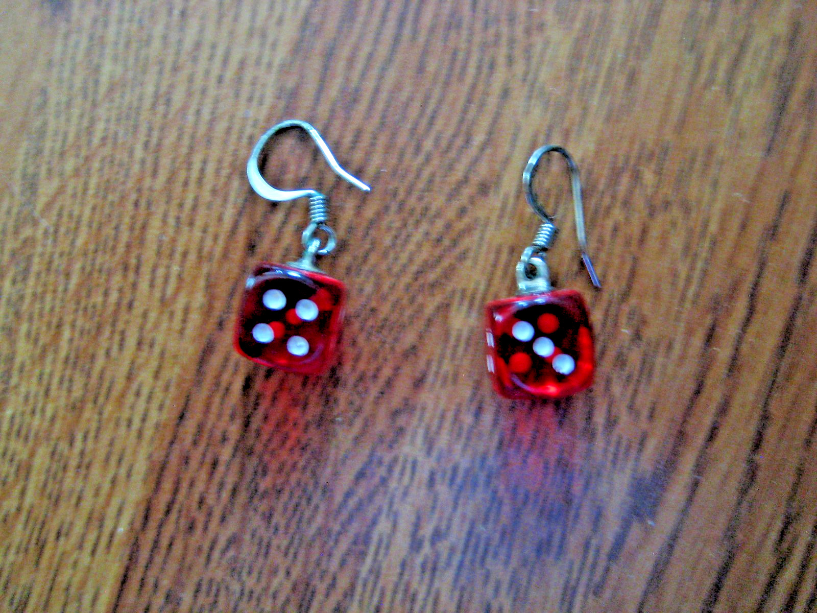 Red & White Dice Die Costume Jewelry Pierced Wire Earrings