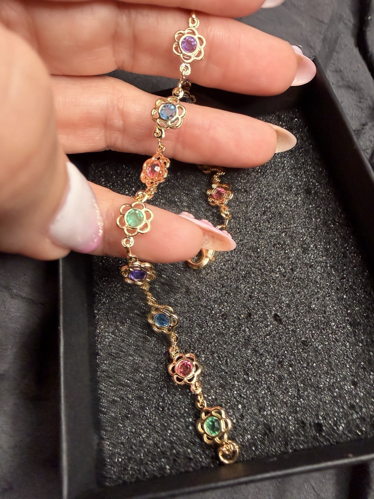Gold Filled Floral Bracelet AAA CZ Multi Color Flower Link Bracelet 7–8 Inch