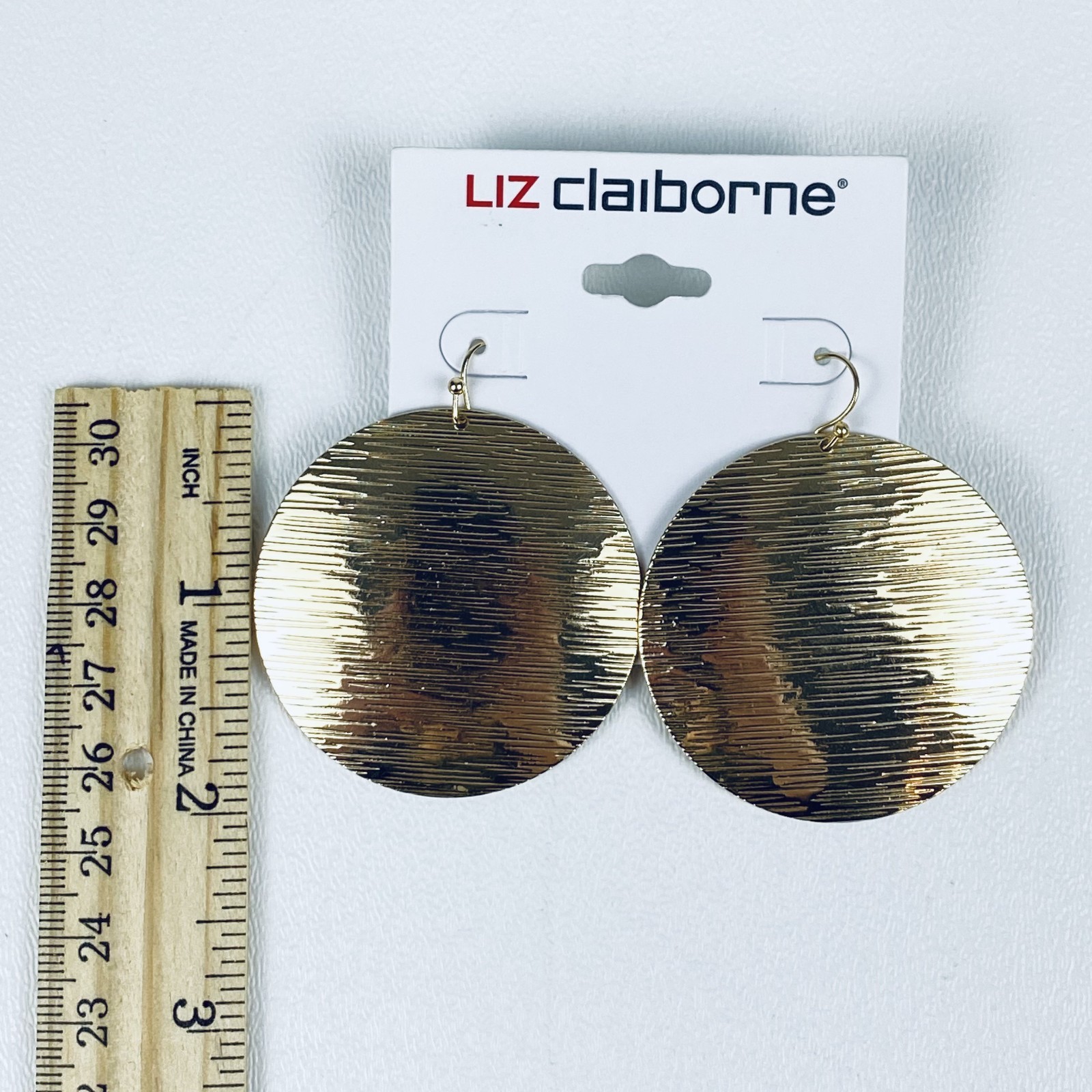 Women’s Liz Claiborne Circular Gold Earrings 1-7/8 inch Diameter NEW