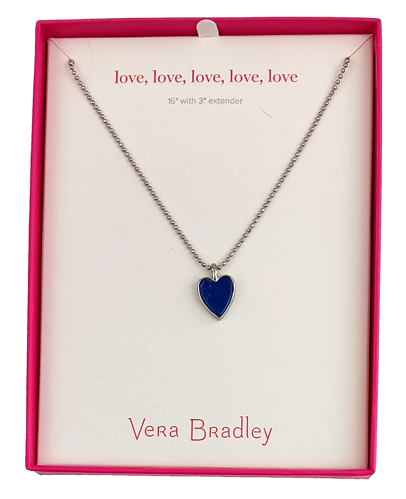 Vera Bradley Love Blue Heart Necklace 16″ Beauty Is Meant To Be Shared