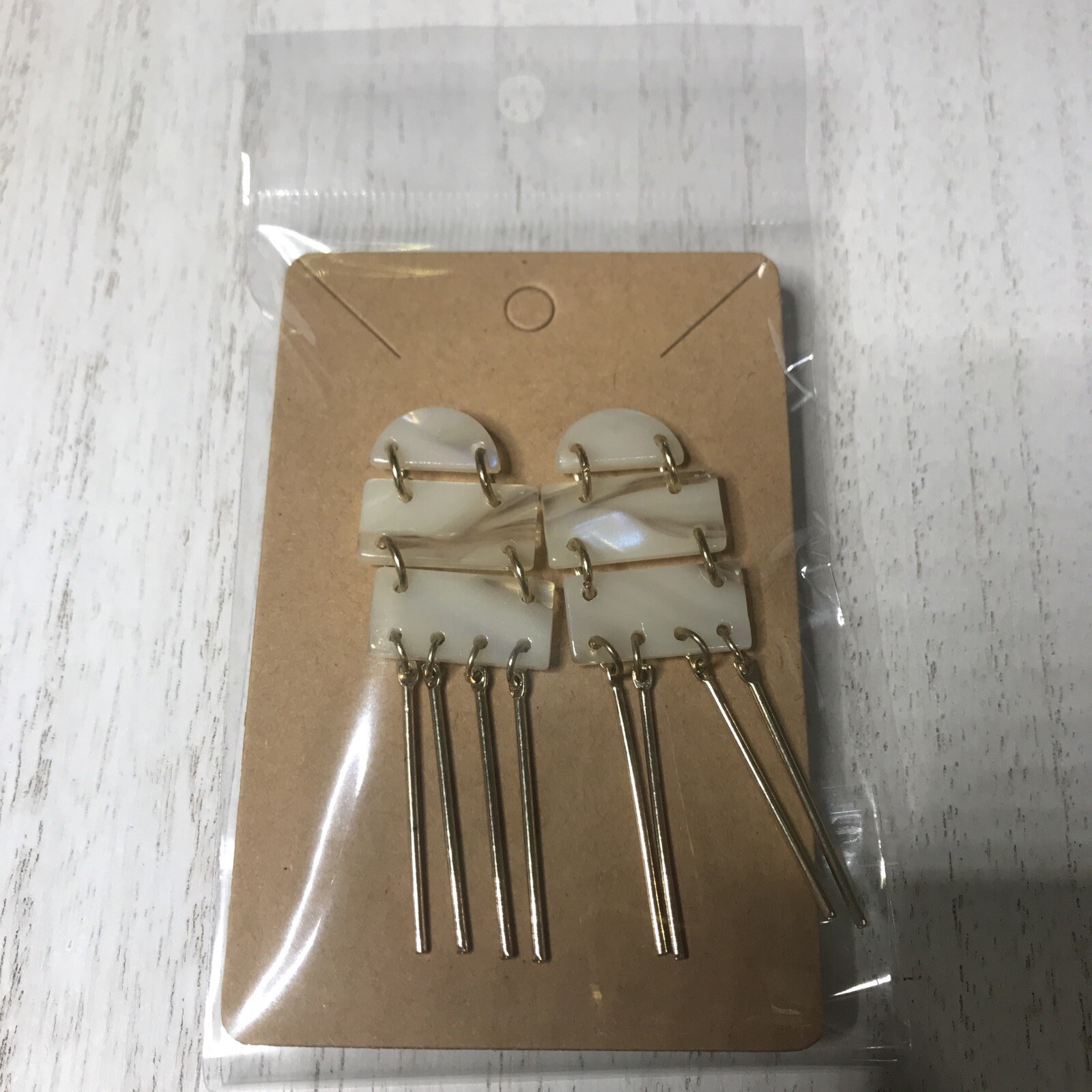 Cream Acrylic Panels flash blue gold tone dangle EARRINGS