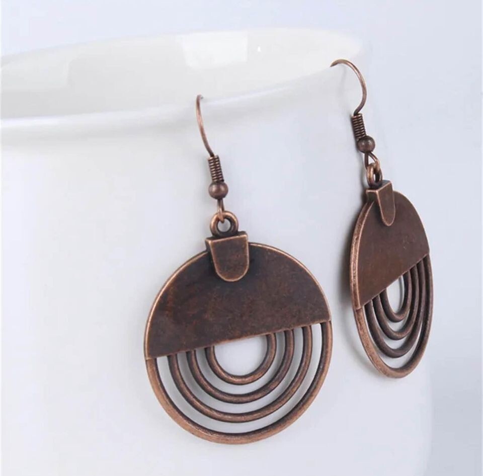 Ethinc Bohemia Copper Red Round Drop Earrings For Women Circle Charm Pendant Ret