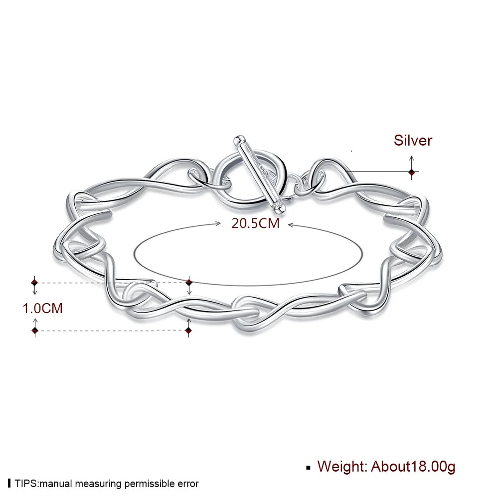 Fine 925 Sterling Silver twisted circle style shape chain Bracelet For Women