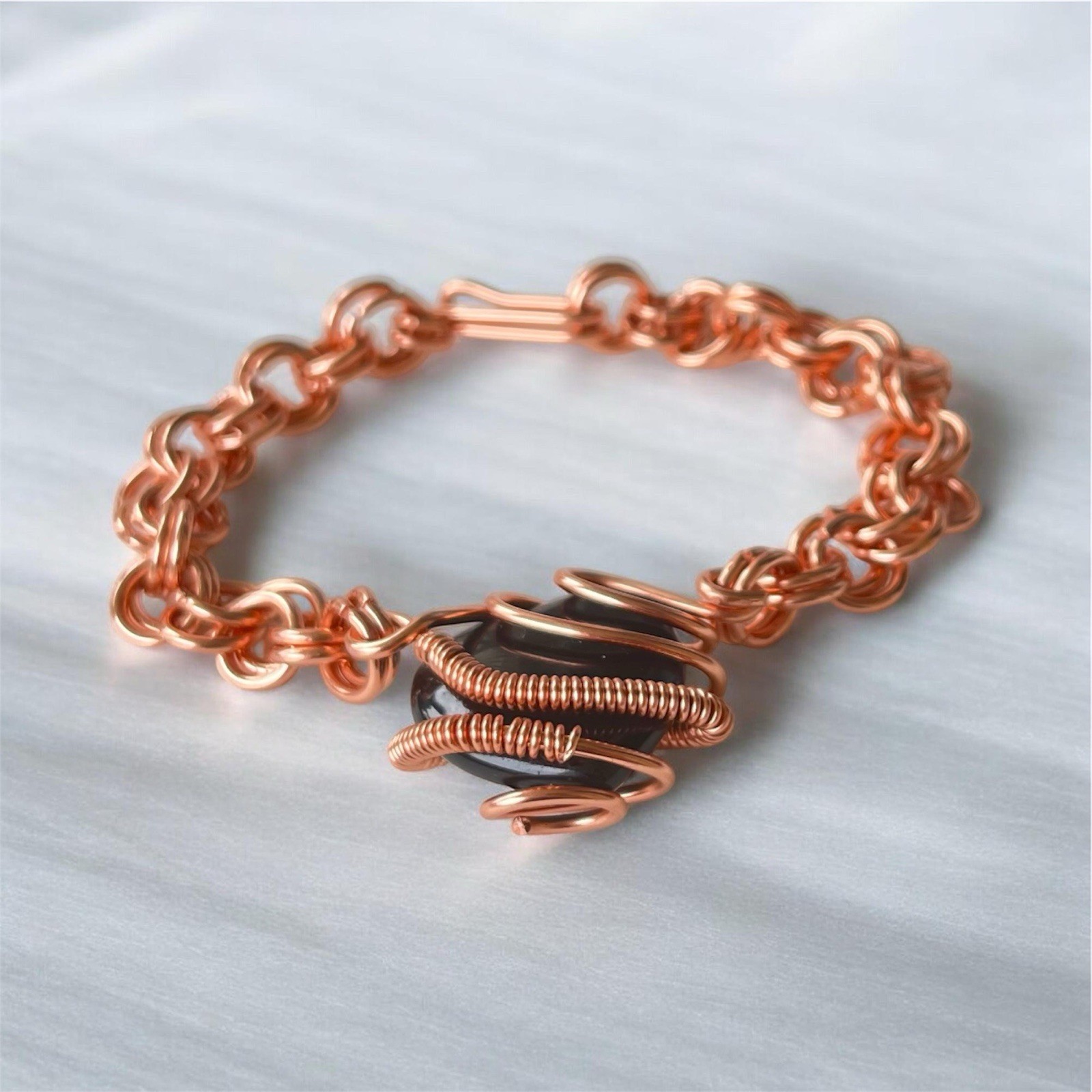 Copper Link Chain Dangle Charm Bracelet, Hook Closure, Copper Tone