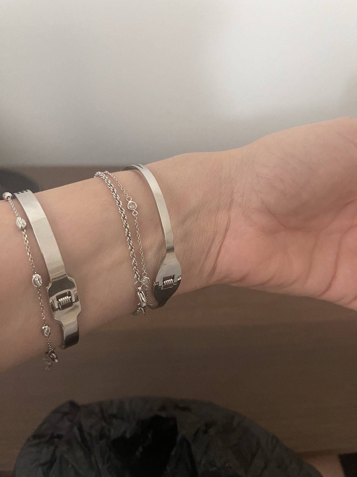Silver Tone Bangle Cuff & Cable Chain Bracelets Set Toggle Closure No Stone