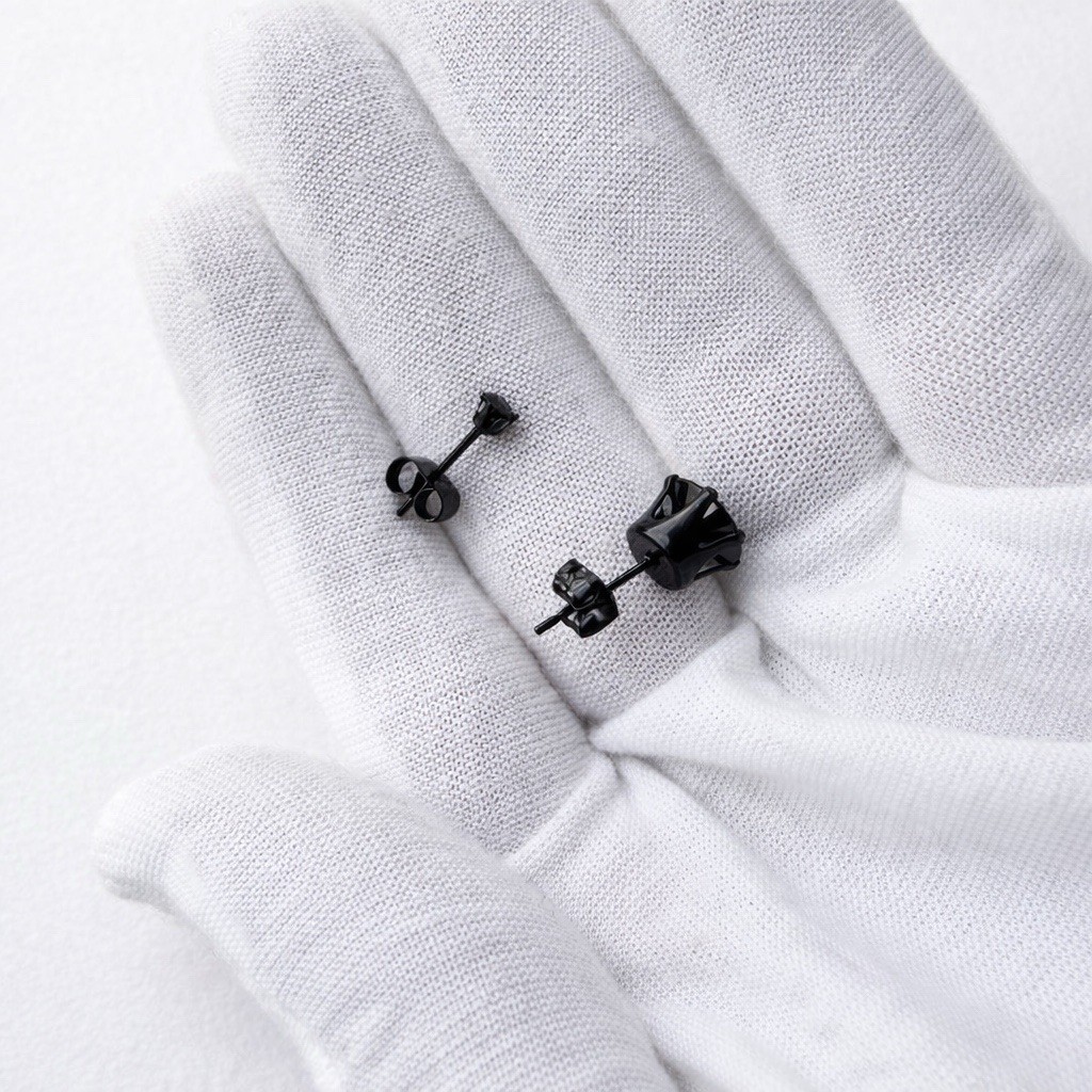 Black CZ Stud Earrings Stainless Steel Unisex Round Minimalist Hypoallergenic