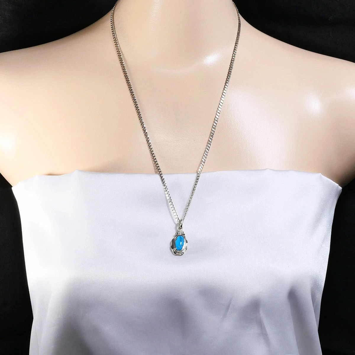 Silver 925 Necklace Turquoise Approx. 55cm Total Weight Approx. 10.0g Jewelry