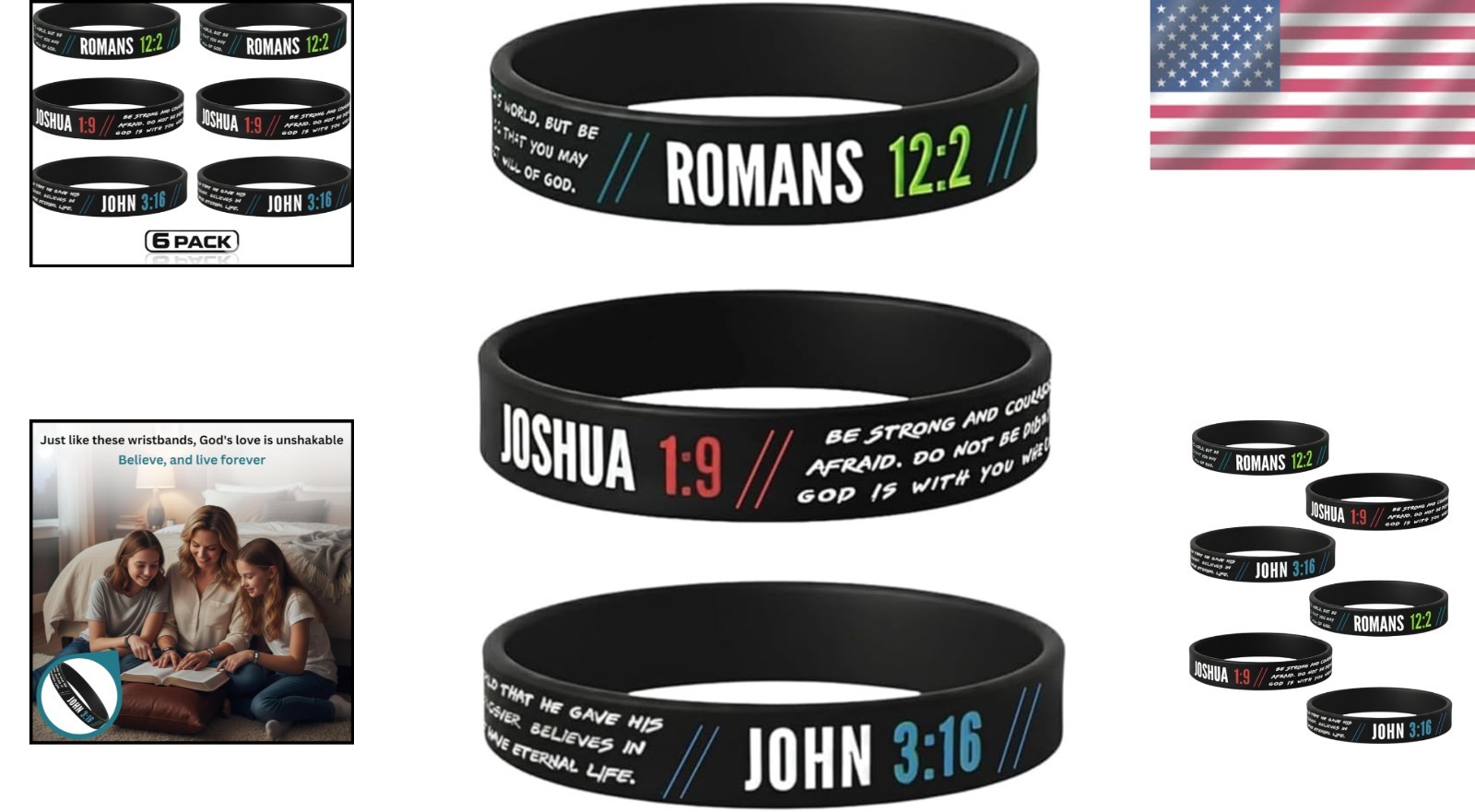 Christian Wristbands for Guys 6-pack – Bible Verse Bracelets