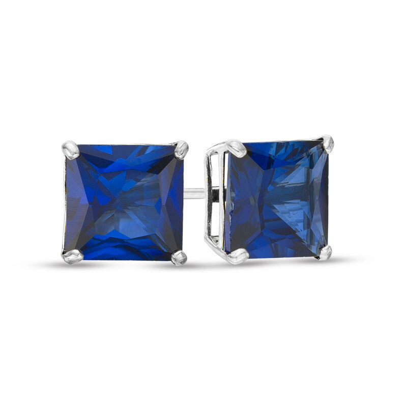 925 Sterling Silver Princess Cut Sapphire Cubic Zirconia Stud Earrings Women’s