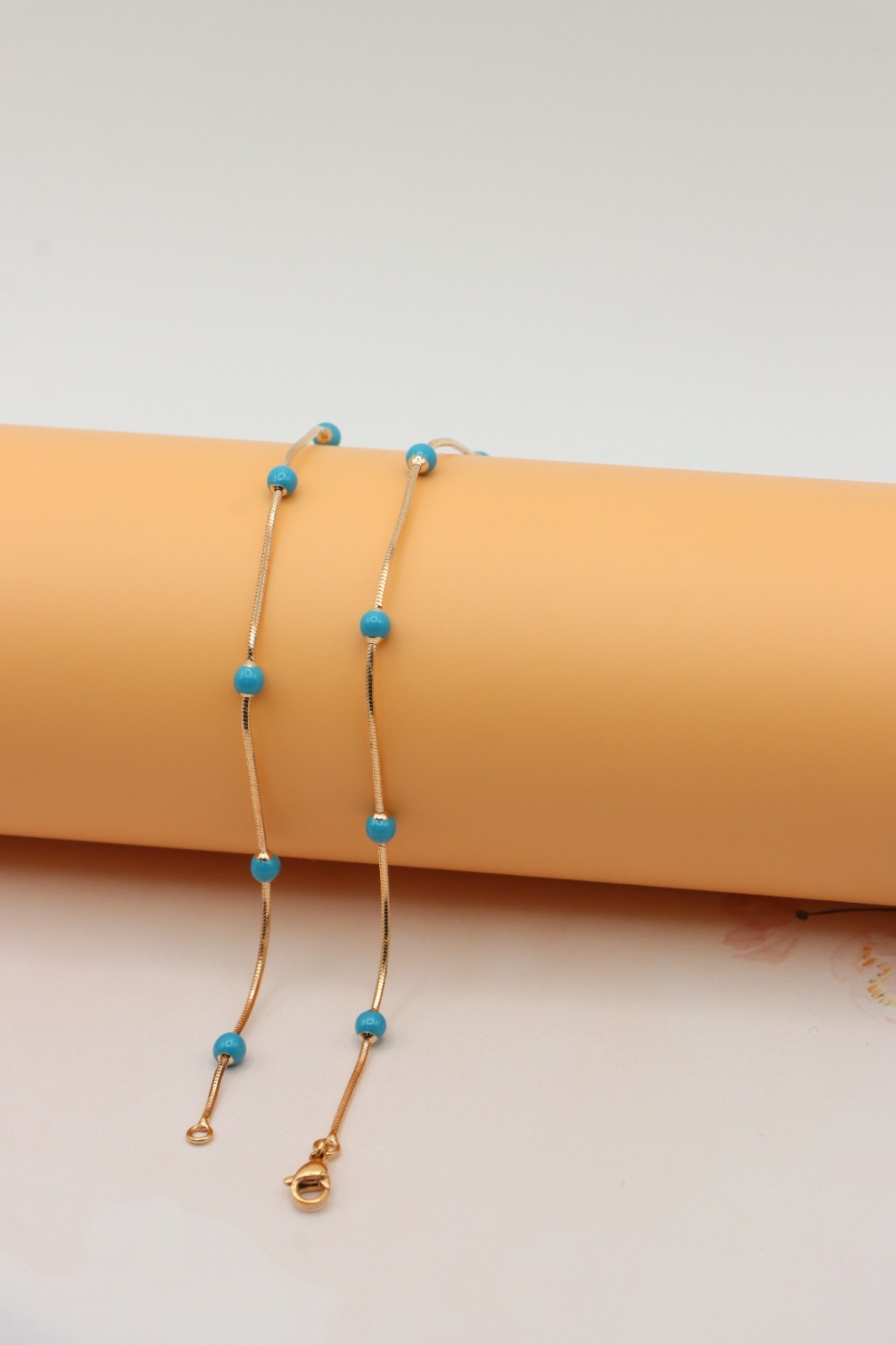 Rose Gold Chain Necklace with Blue Beads Elegant Style, XPNL0256