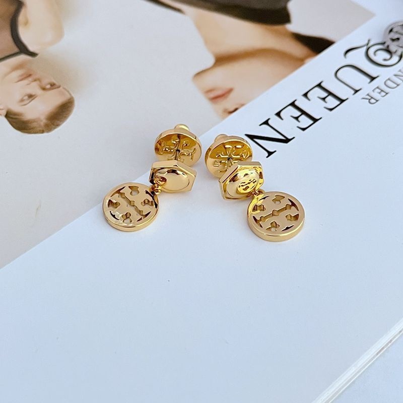 New Burch Double Drop Gold Earrings with Jewelry Pouch Size:2.4*1.2cm