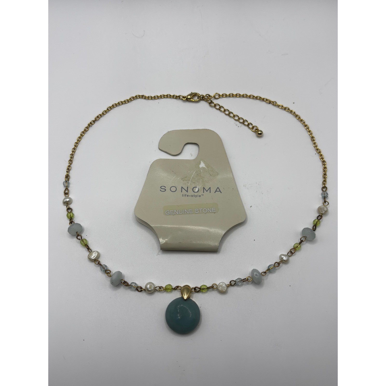 Sonoma Life Style Genuine Stone Pearl Gold Tone Beaded Pendant Necklace 17in