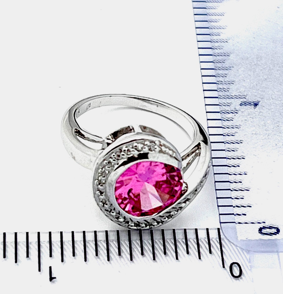 Sterling Silver 925 6.3 Gram Prong Set 24 Clear CZ Channel Set Pink Ring Size 7