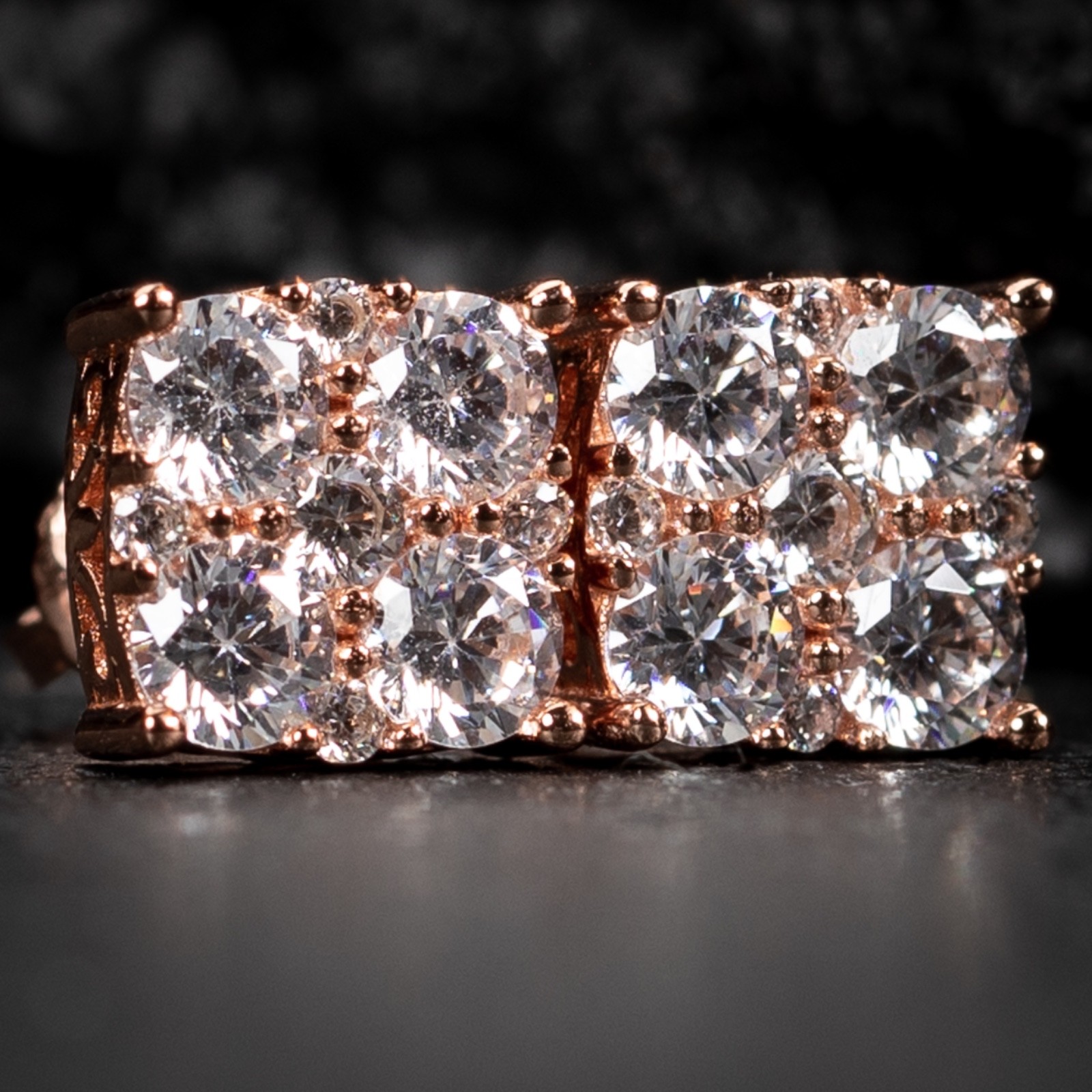 Rose Gold 925 Sterling Silver Square Flower Set Iced Cz Cluster Stud Earrings