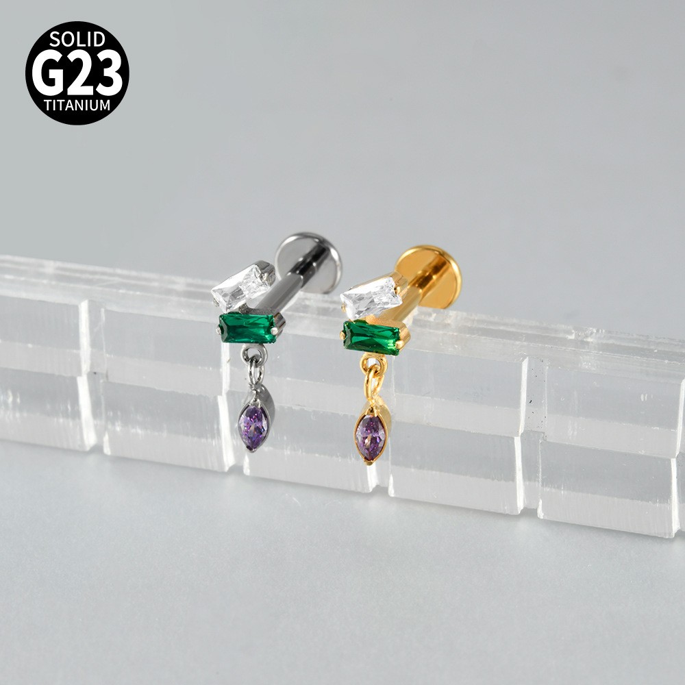 G23 Titanium Cartilage Stud Earring 16G Star/Chain Drop Labret Stud Ear Piercing
