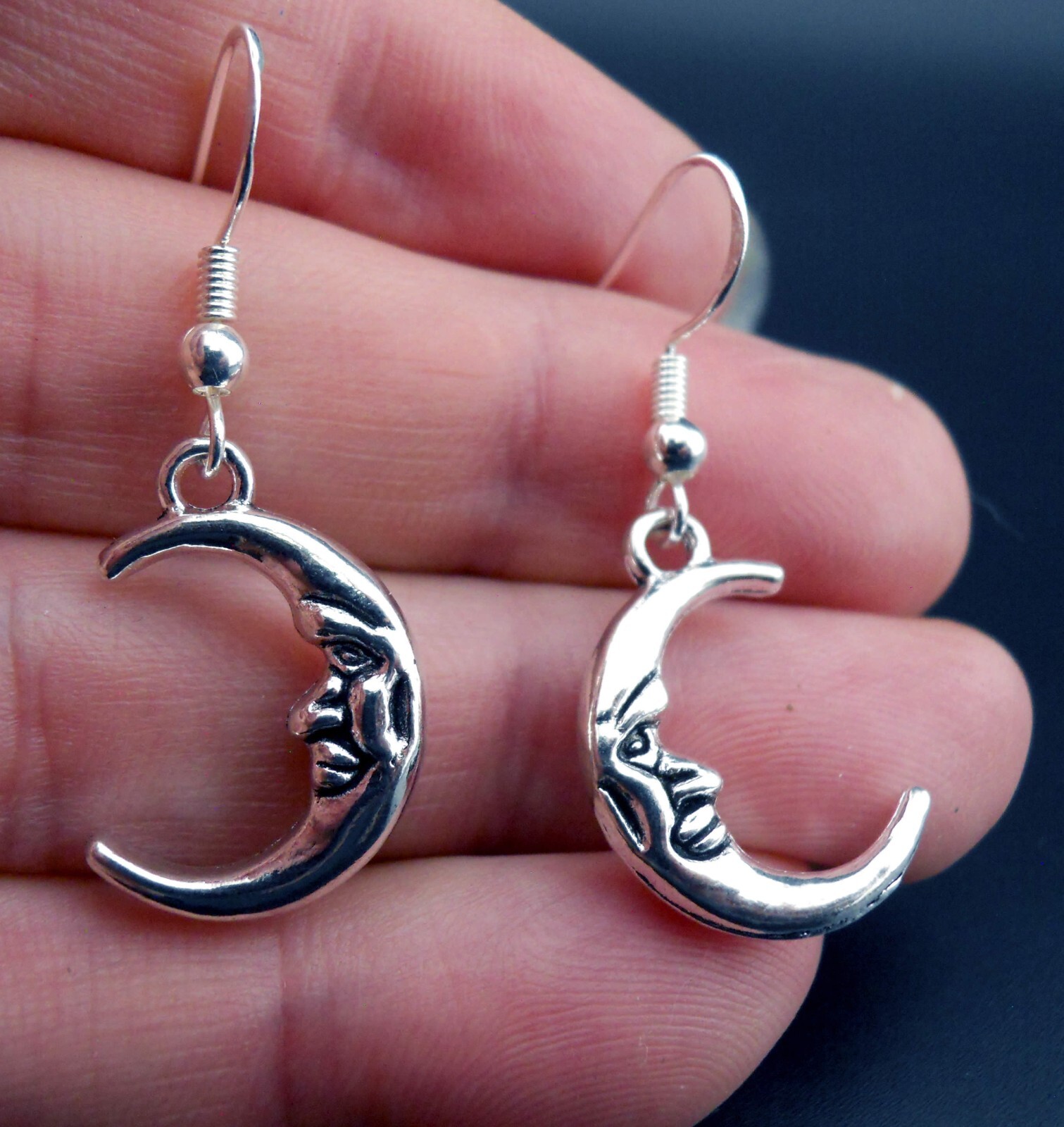 Moon Earrings Sterling Silver Ear Wires Face Man on the Moon 3d Dangle Lunar NEW