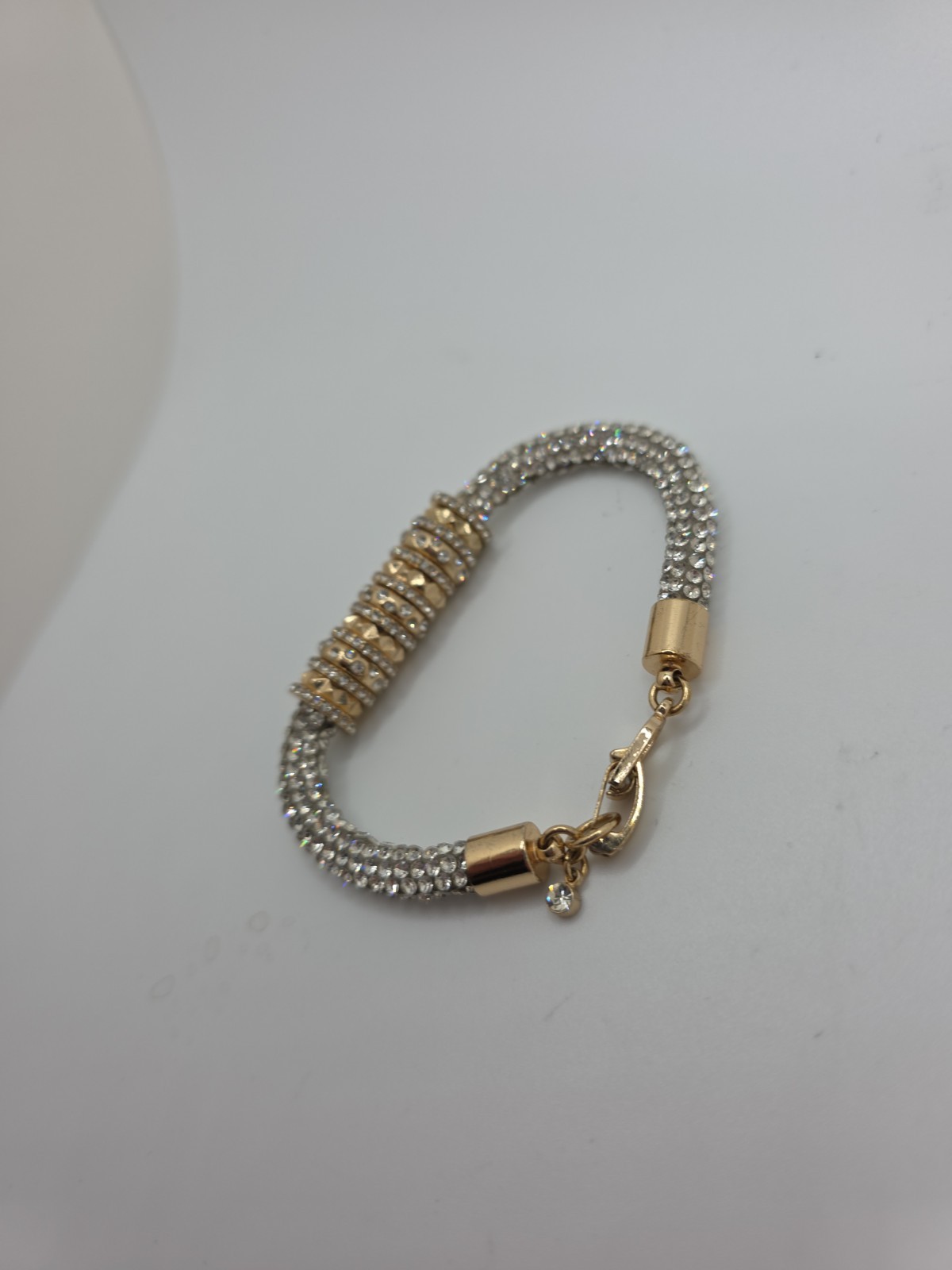 Karl Lagerfeld Paris Glass Stone Pave Tube Chain Flex Bracelet Gold-Tone