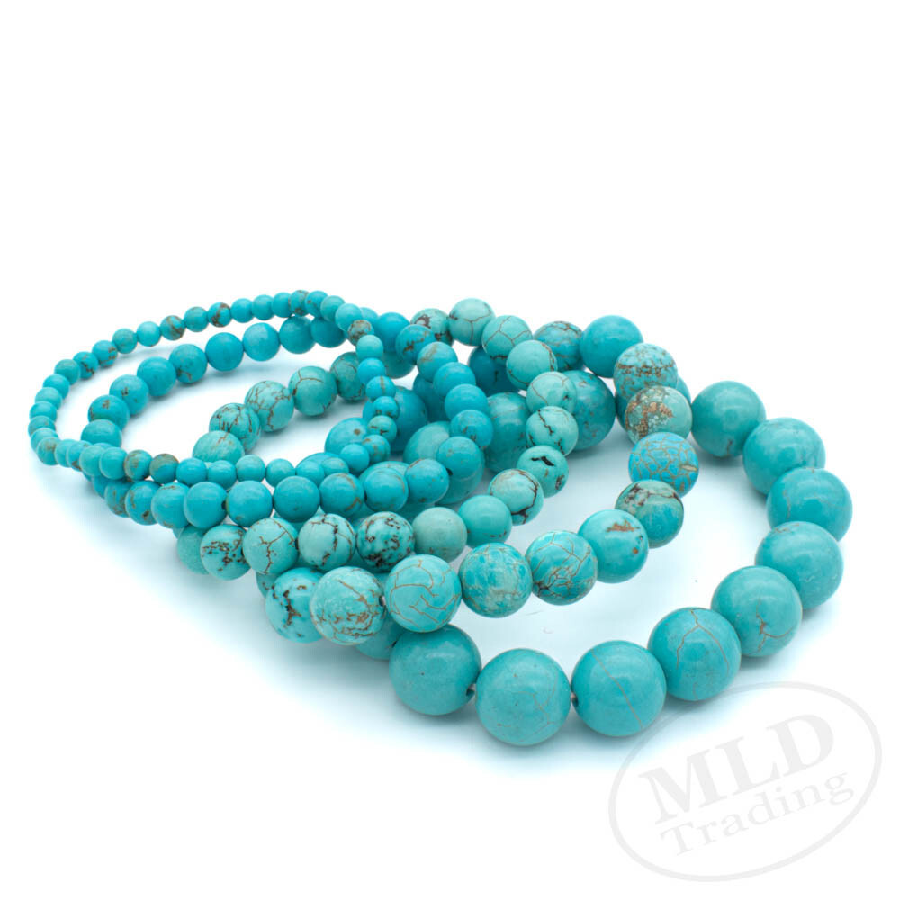 Natural Blue Turquoise Stretch Bracelet 7″ – 4mm/6mm/8mm/10mm/12mm Bead Options