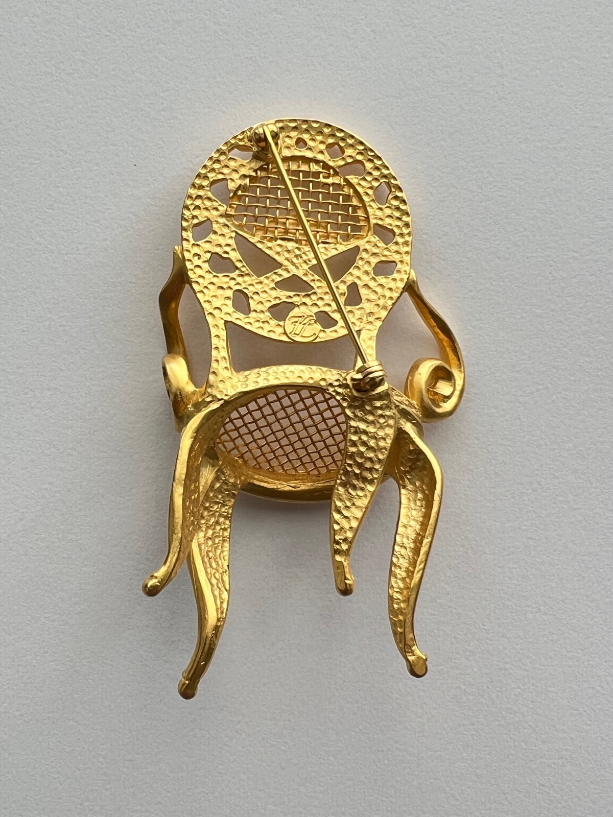 Karl Lagerfeld Iconic Vintage Oversized Gold Tone Rococo Louis XV Chair Brooch