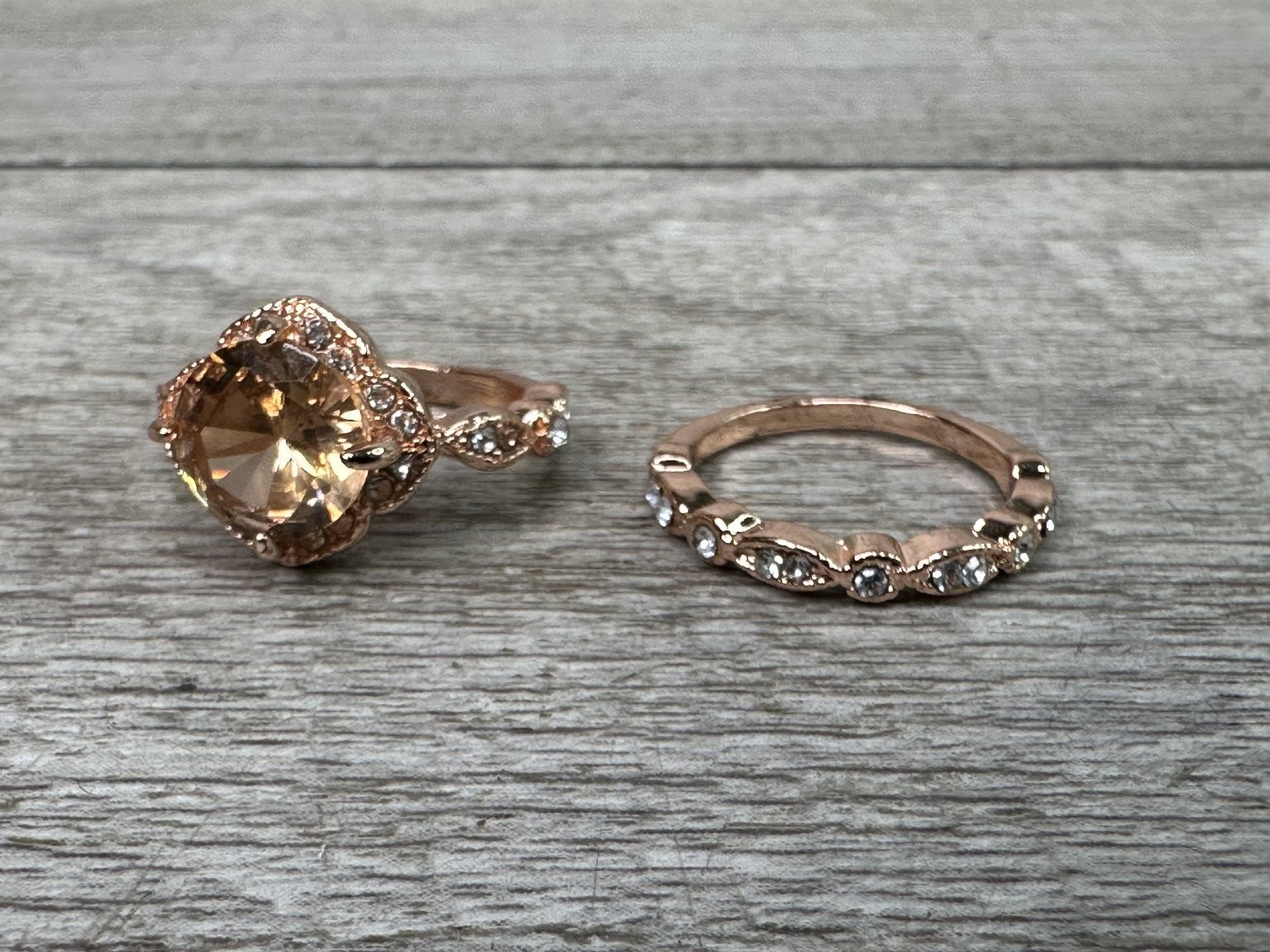 Rose Gold Tone Cushion Cut Halo Ring Set Size US 5 Champagne CZ