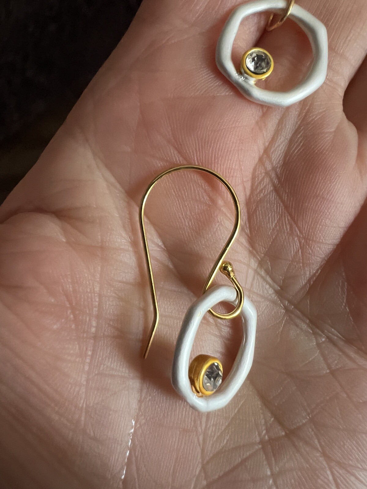 Anthropologie Circle Earrings VTG Boho Gold Silver Dangle Hollow CZ Orbit Drop