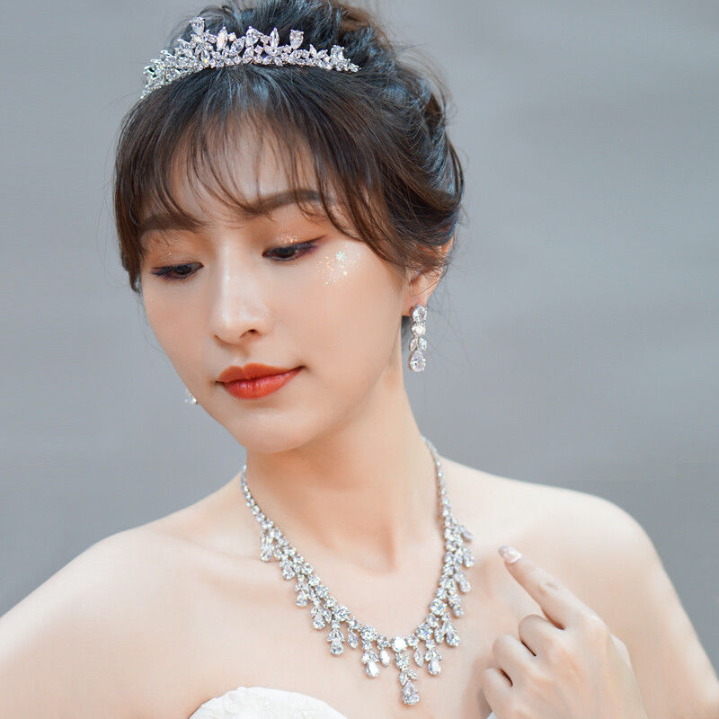 CWWZircons CZ Big Dangle Drop Bridal Wedding White Necklace Earrings Jewelry Set
