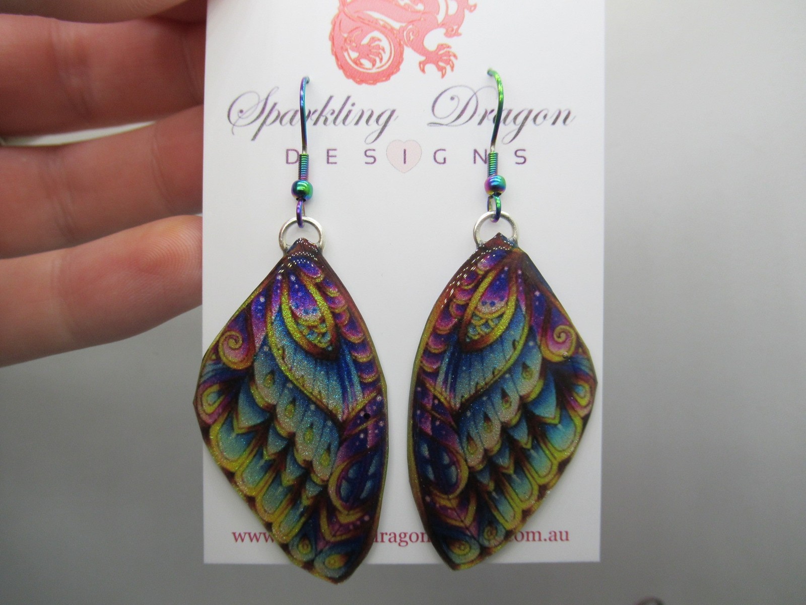 Butterfly Wing Earrings Yellow Purple & Green – Fairy Jewellery, Fun Gift for
