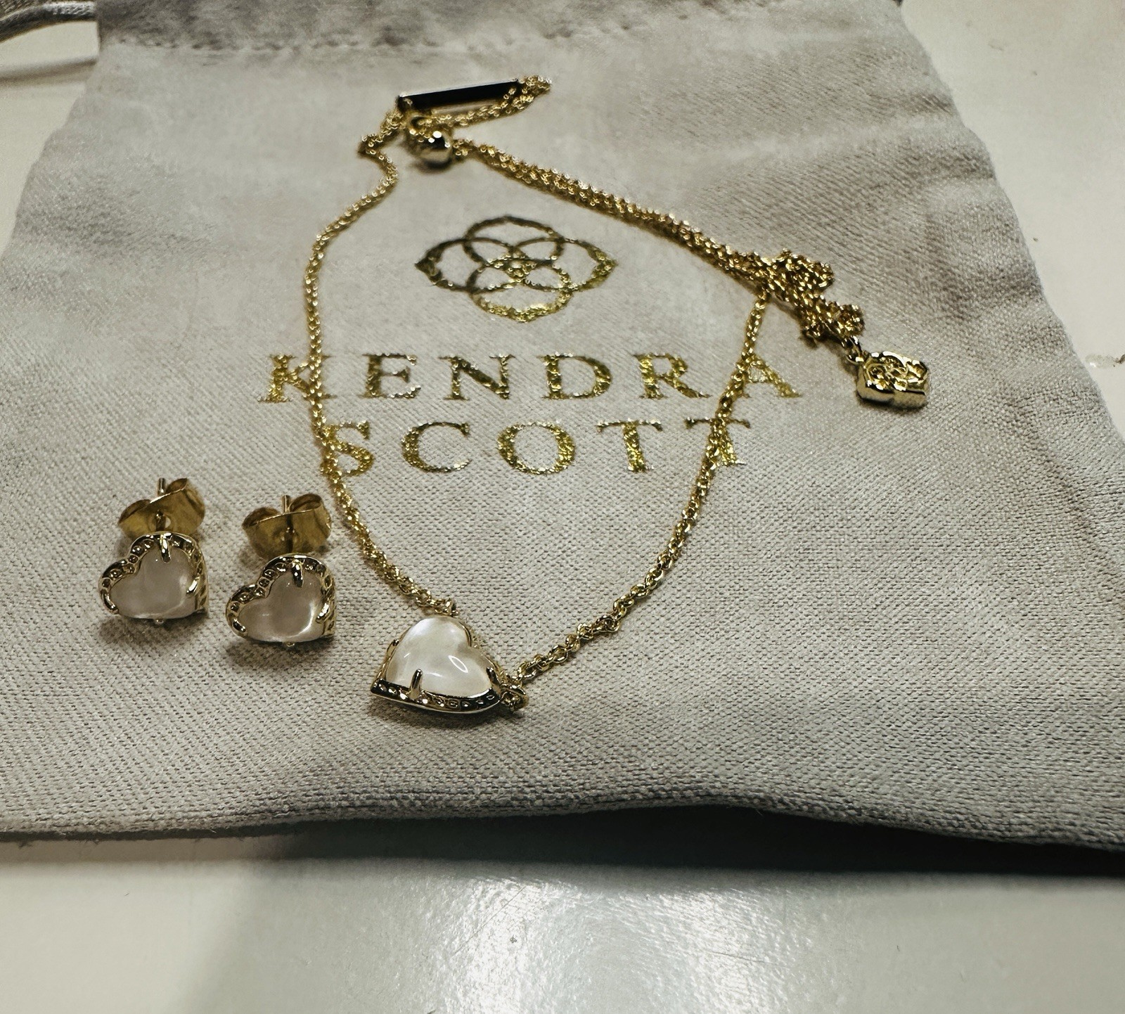 Kendra Scott Gold Plated Heart Mother of Pearl Necklace & Earring Set