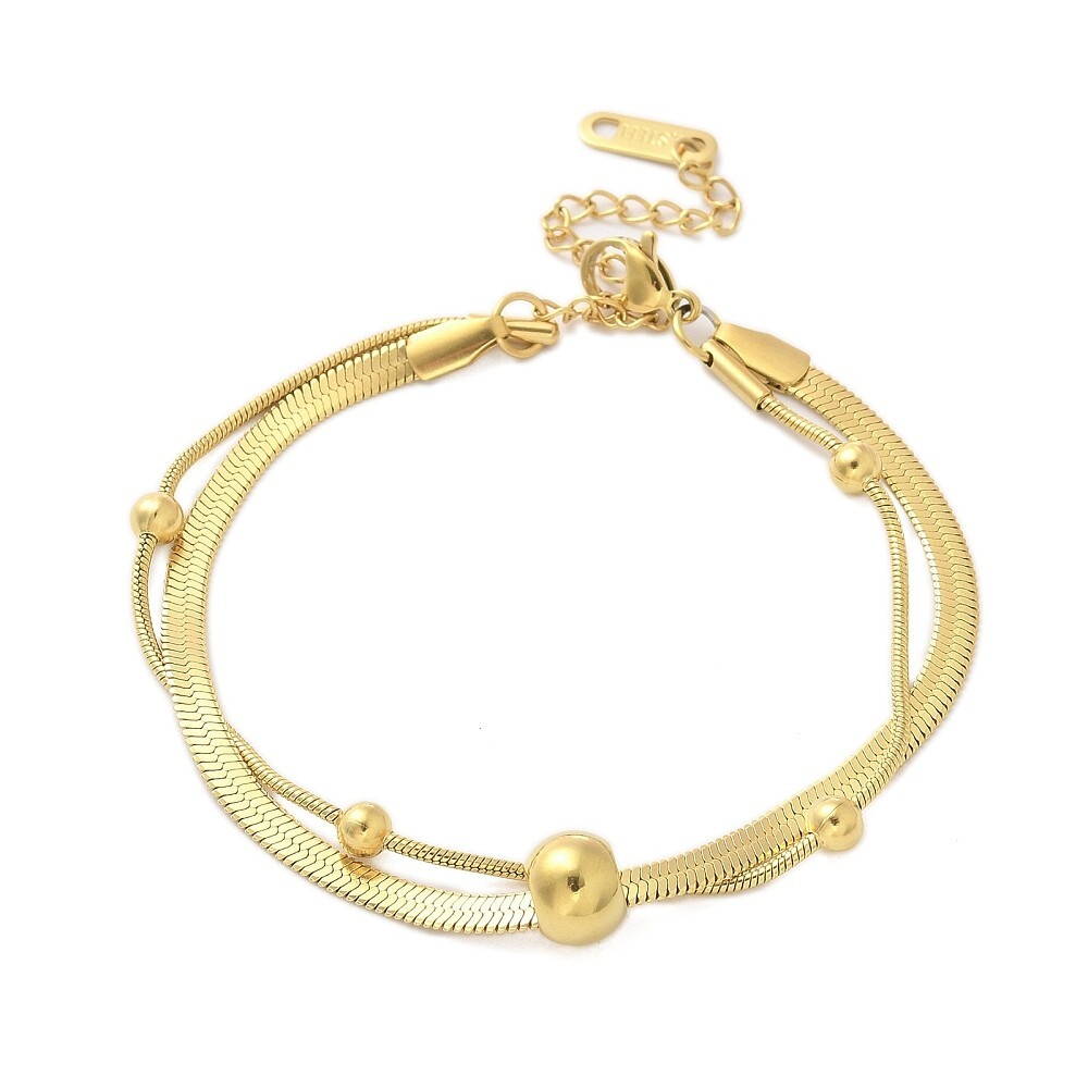 14K Gold Plated Stainless Steel Herringbone Snake Bracelet Bead Adjustable T34