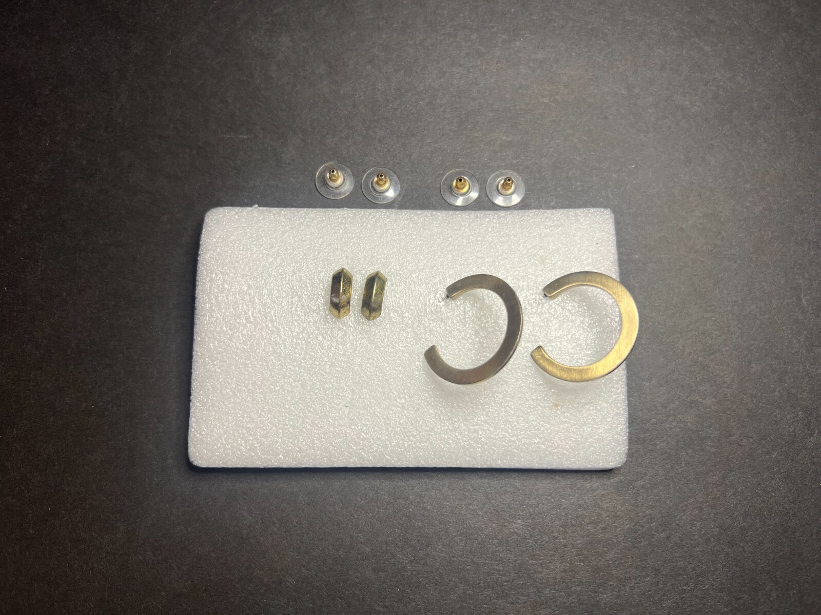 Pair of 2 Stylish Gold Tone C Shaped Hoop Push Back Fashion Jewelry Earrings