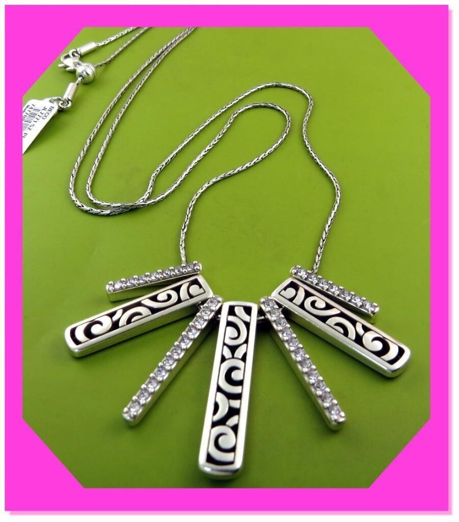 BRIGHTON DECO LUXE FAN Bar Groove Crystal Reversible Long NECKLACE NWtag $78 50%
