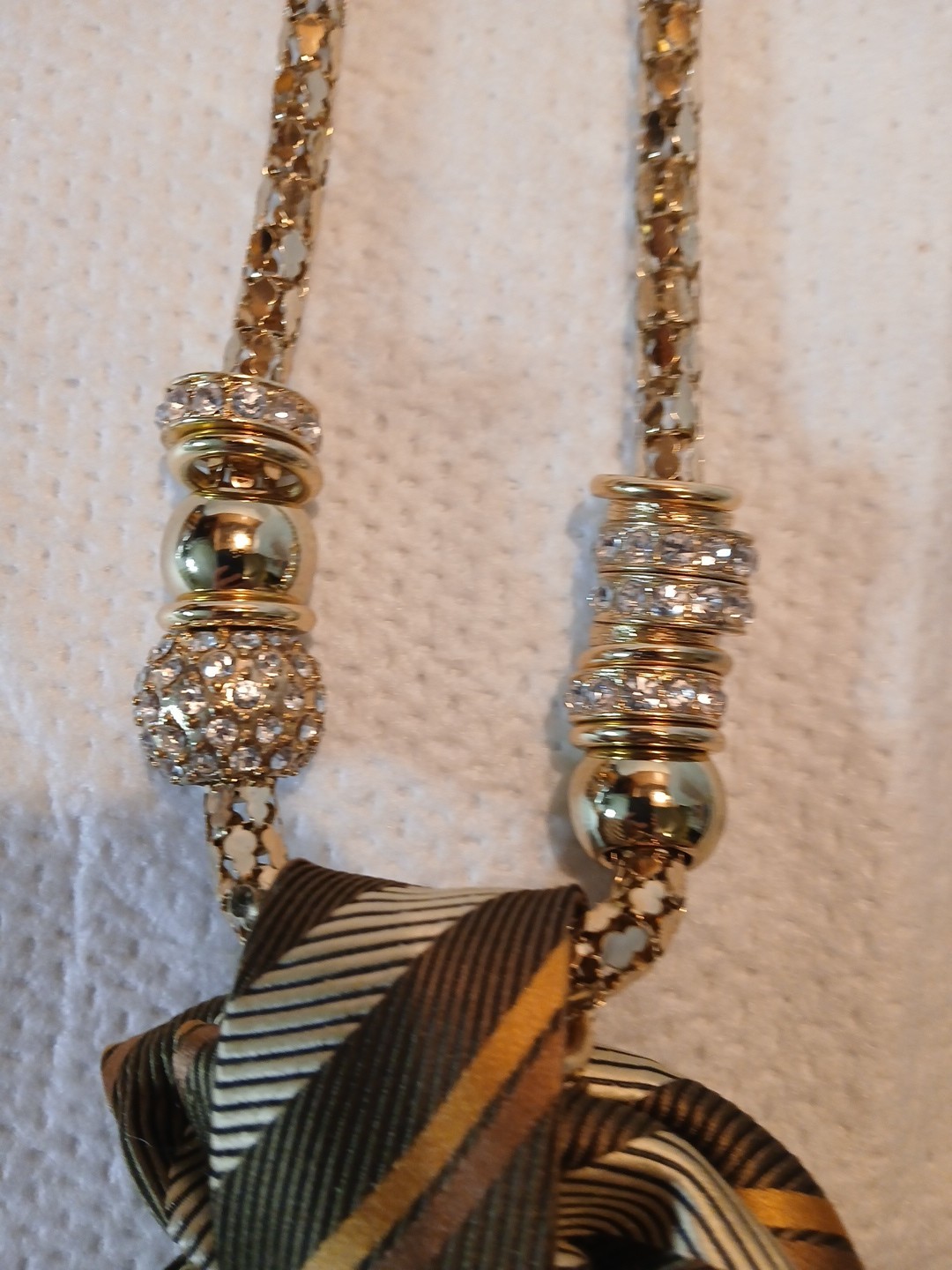 Womens Tie Necklace Repurpose Color Brown & Tan Comes With Broch & Necklace