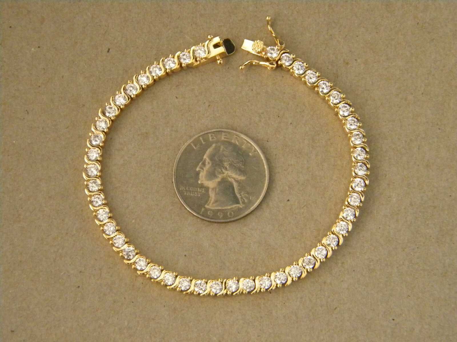 Lady’s Women’s Yellow Gold Plated CZ Tennis Bracelet S sosos 7.5in Long 4mm wide