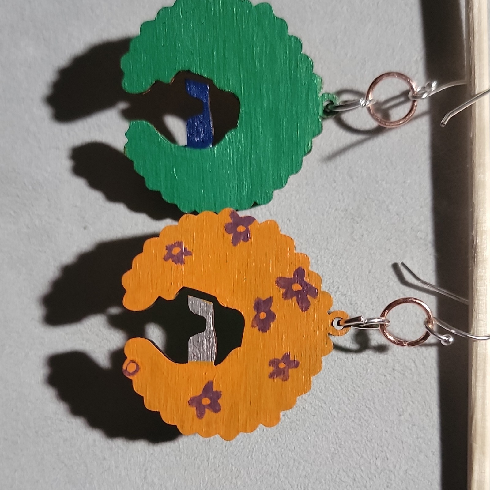 Multicolor Wooden Afro Silhouette Bohemian Dangle/Drop Hook Earrings, No Stone