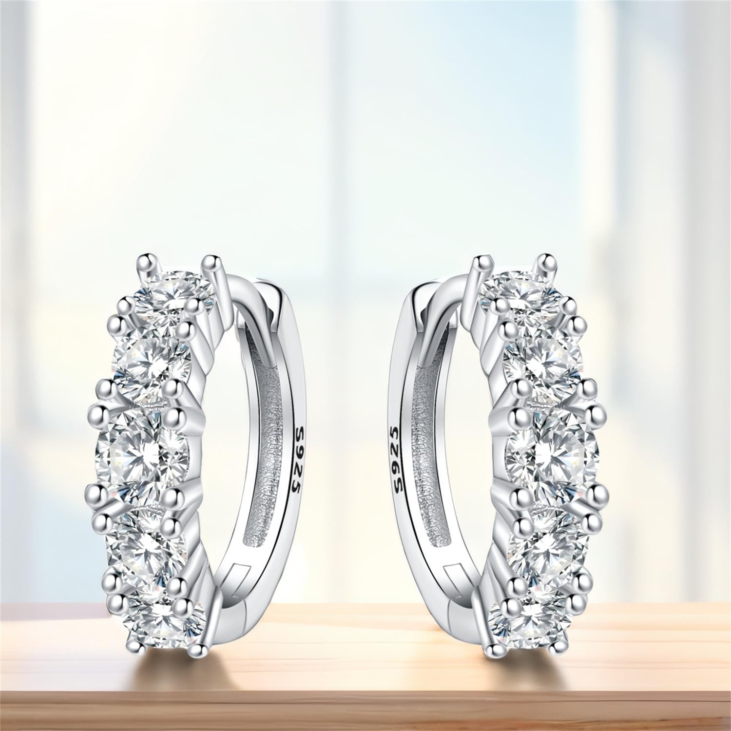 CYMYSS 925 Sterling Silver Hoop 0.15 inches, Silver,0.59in-Big Rhinestone