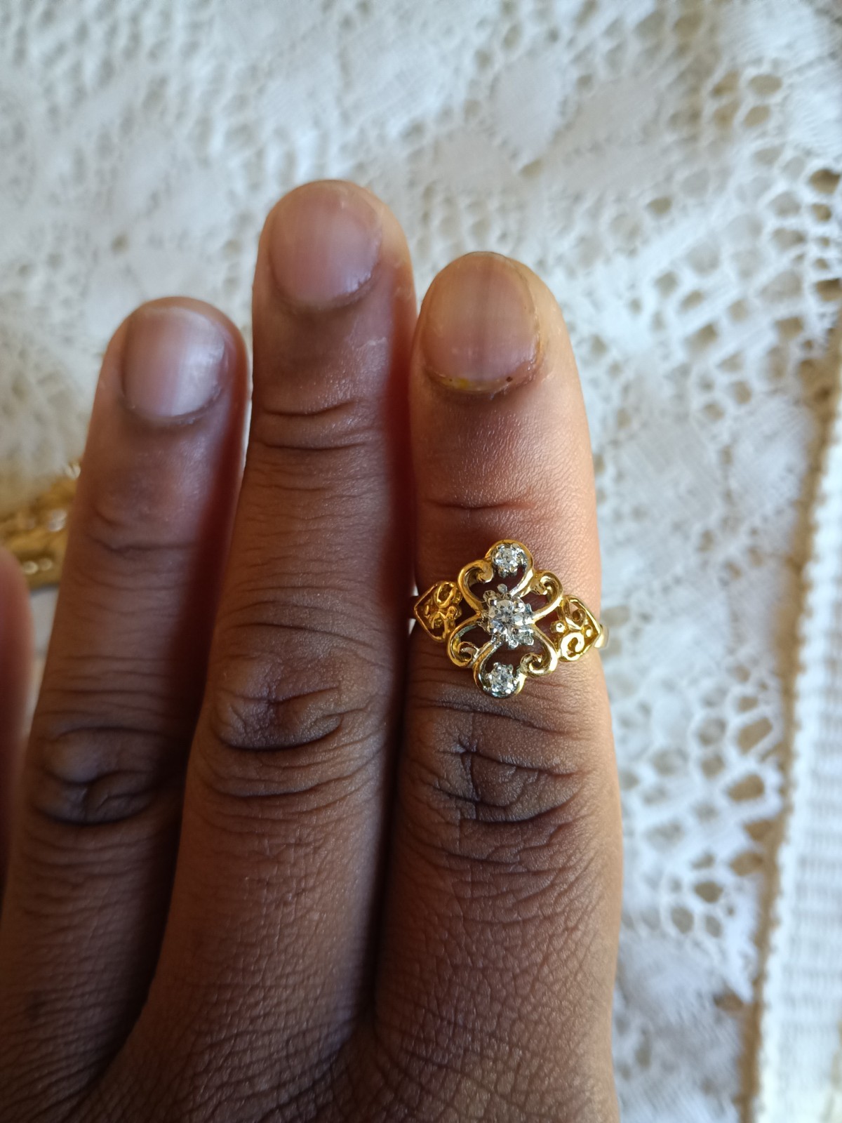 vintage signed contempo deadstock Gold Tone Cocktail Flower Ring, 3 Round czs