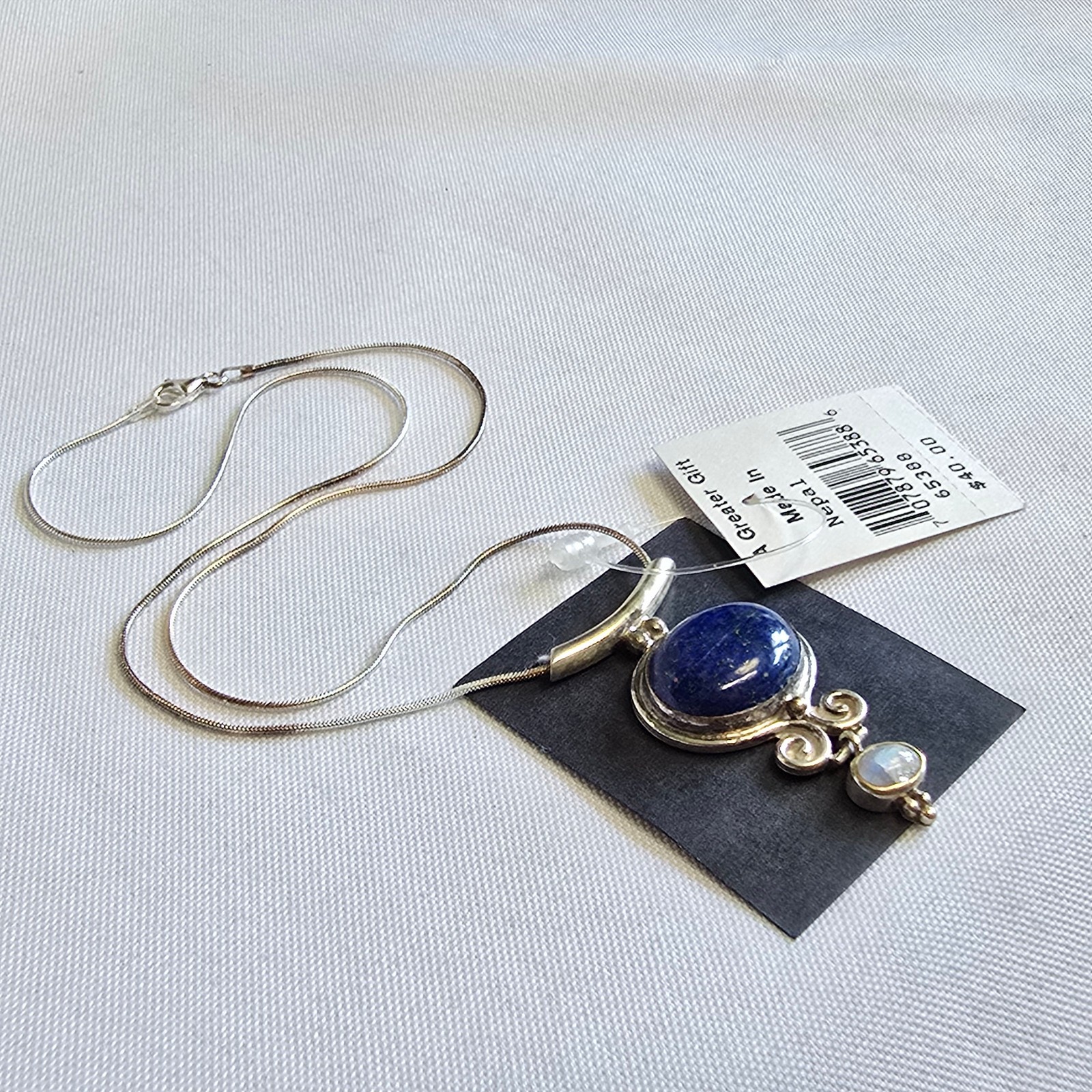 Sterling Silver SERRV Necklace 13.1g Jewelry 17.5″ Chain Lapis Look *READ*