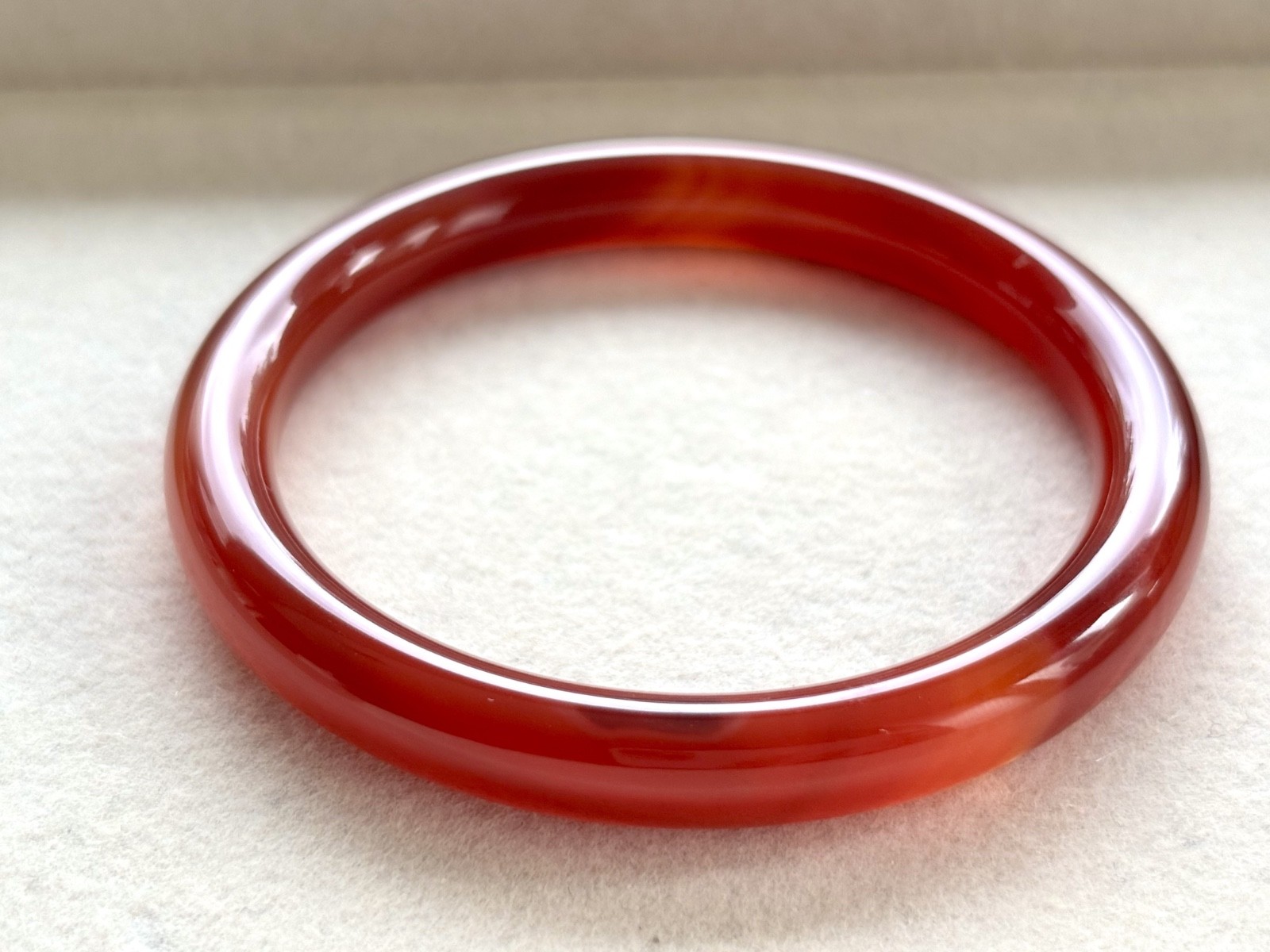 55mm Carnelian Red Agate Bangle Full Round with White Cloud Accent