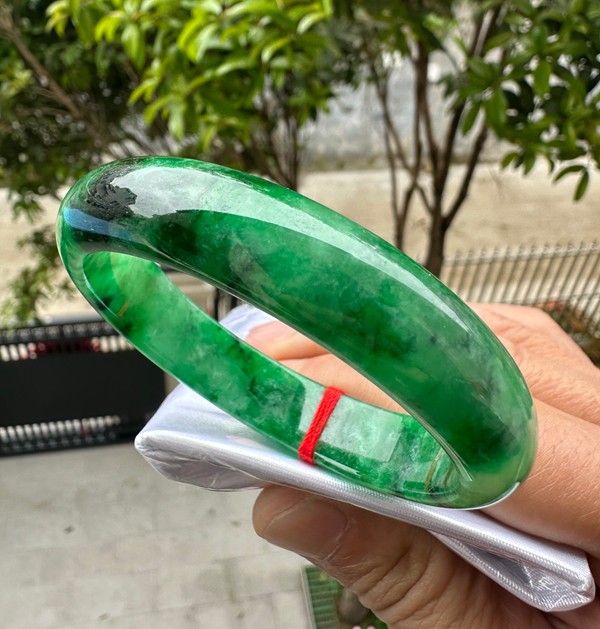Natural Grade AAA Ice Green Burmese Jade jadeite bracelet bangle Women 56MM