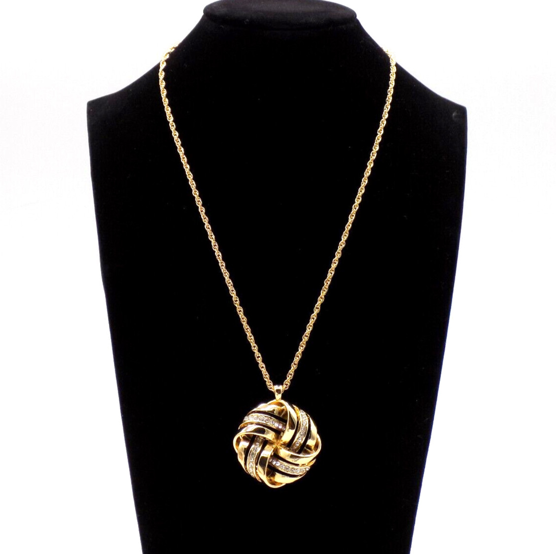Charter Club Love Knot Pendant Necklace Gold Tone Pave Crystal 17″+ Retail $34.5