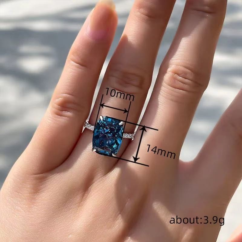 Fashion Woman White Gold Plated Sparkling Blue CZ Band Ring Sizes 6-10 Gift