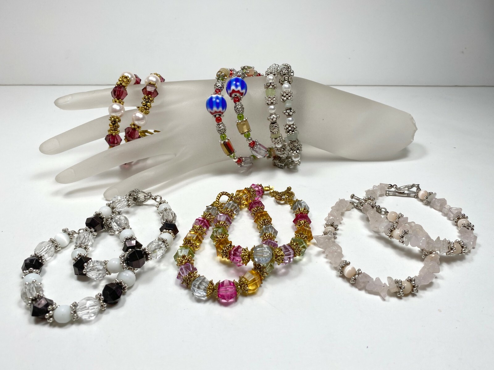 Colorful Bracelets Wholesale Lot of 12 RAINBOW Pink Beaded Toggle Bracelet