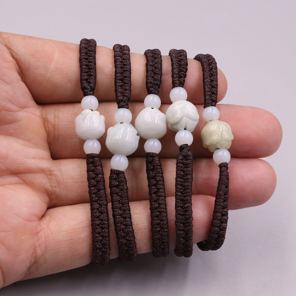 5pcs Real Grade A Natural Jade Men Women Lucky Rose Flower Beads Bracelet