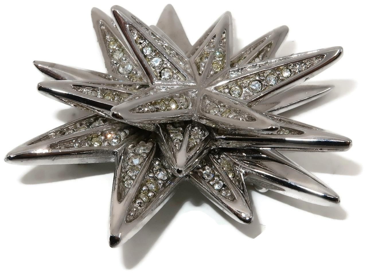Swarovski Crystal Swan Signed 3D Multi-Layered Starburst Ornament Brooch, 2″