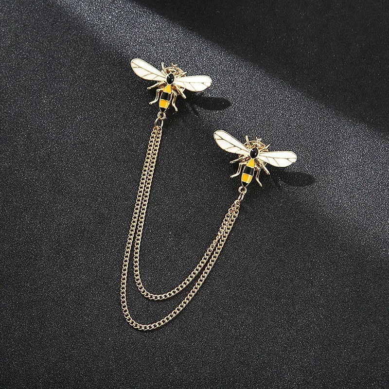 Bee Crystal Brooch Pin Tassel Luxury Women Sweater Jacket Fashion Jewelry Gift