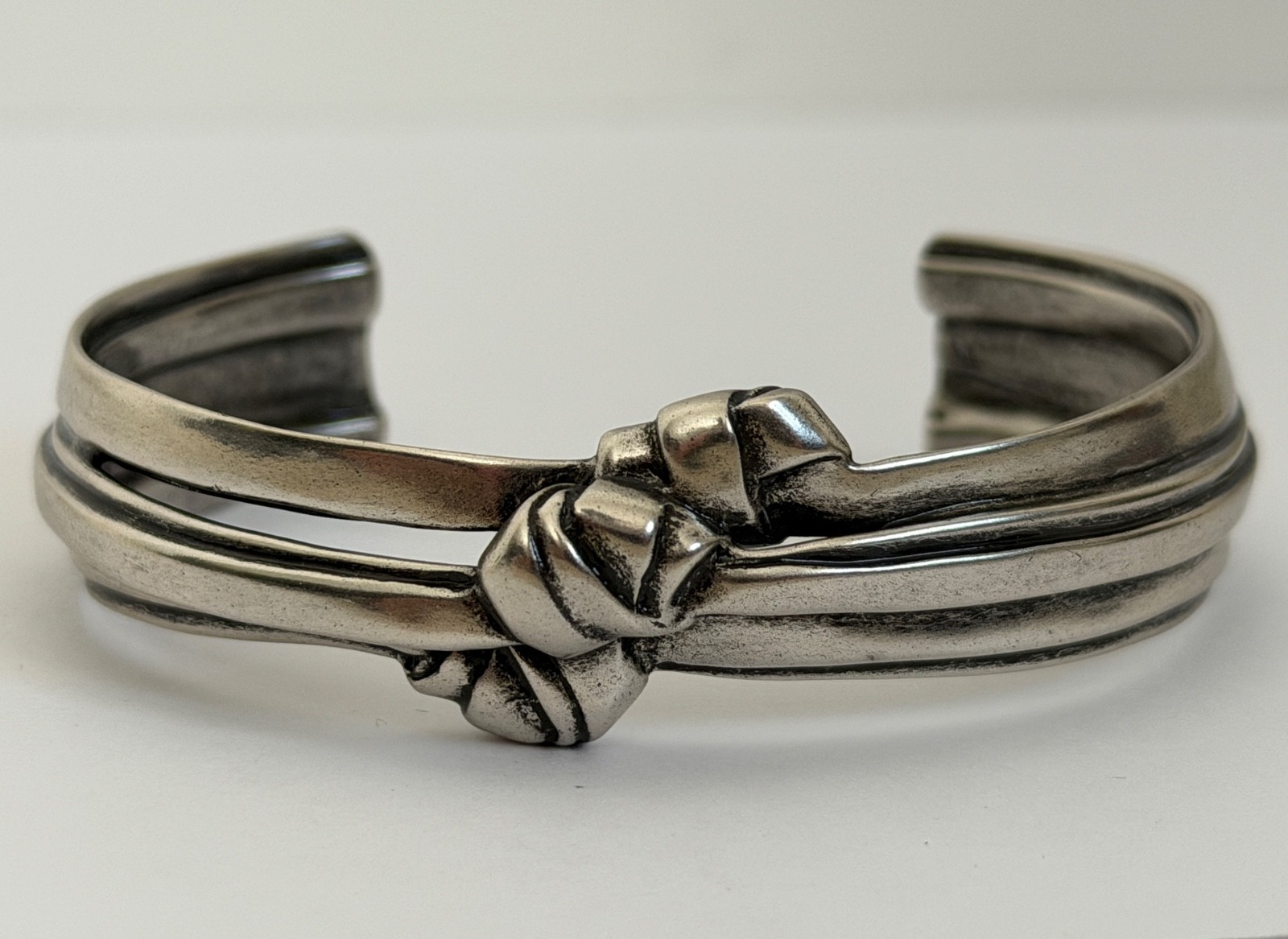 NWT Saint Laurent YSL Triple Knotted Antique Silver Brass Cuff Bracelet M $895