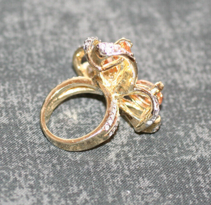 12.0CTW Champagne / 3.0 Chip Cubic Zirconia Bow Cocktail Cluster Ring SZ: 8.5